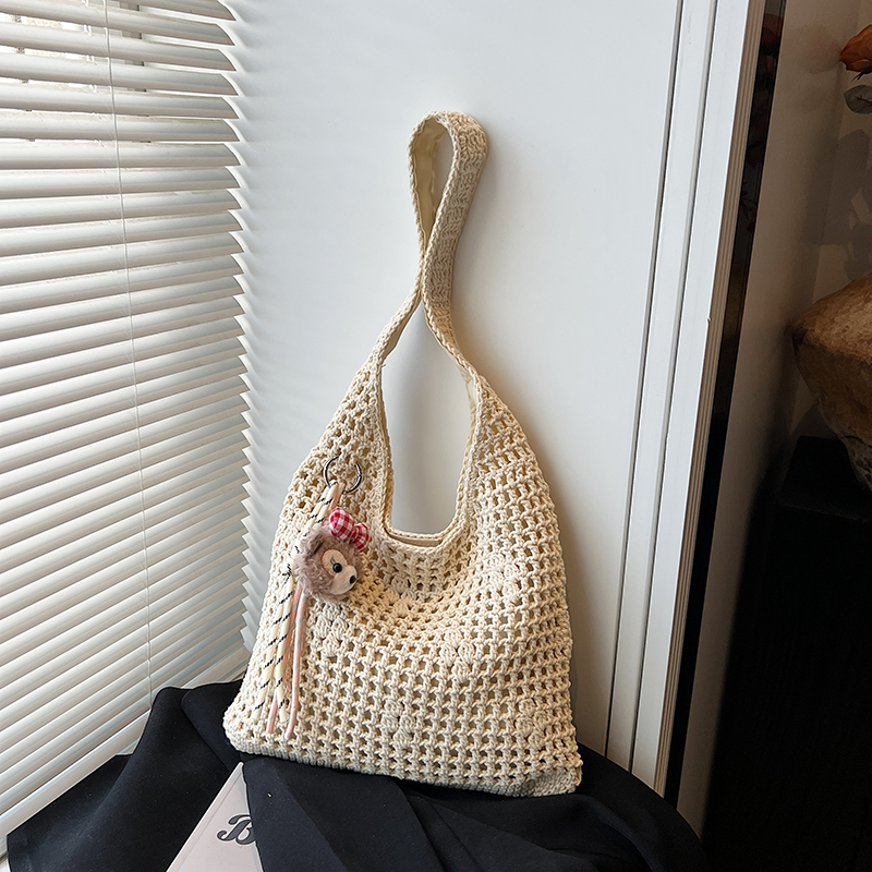 Large Capacity Woven Straw Bag for Women - Hollow Shoulder Shopping Tote, 2025 Spring Summer Beach Bag in Lazy Style