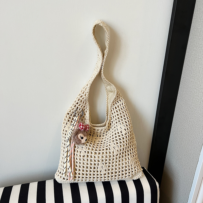 Large Capacity Woven Straw Bag for Women - Hollow Shoulder Shopping Tote, 2025 Spring Summer Beach Bag in Lazy Style