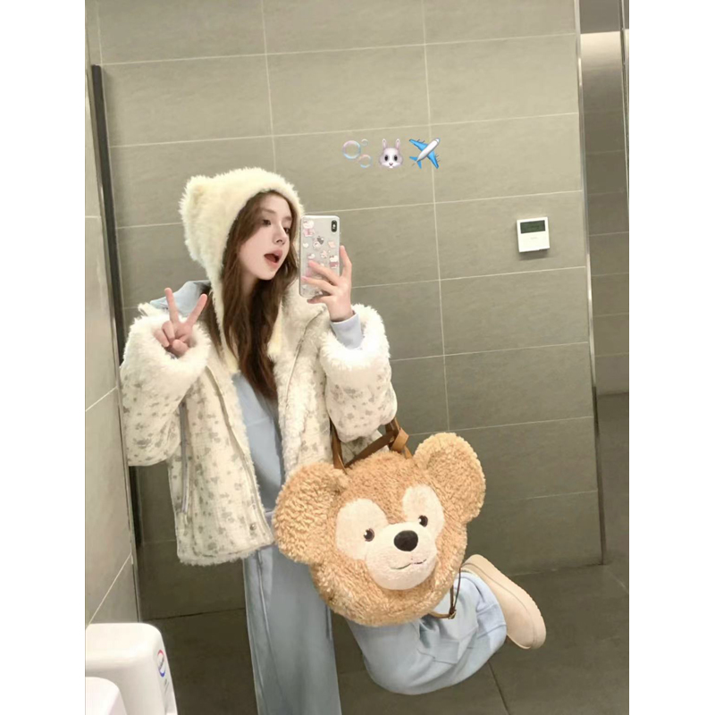 Large Cartoon Duffy Bear Plush Backpack - Cute Teddy Bear Crossbody Bag with Big Capacity, Perfect for Y2K and Korean Style Fashion