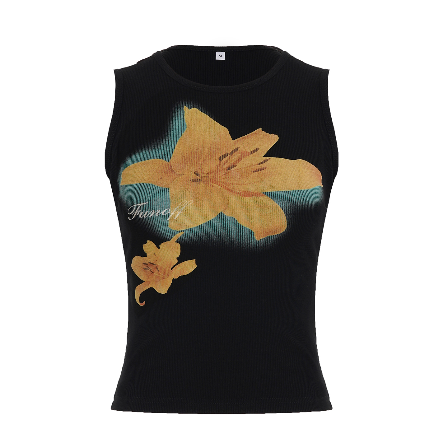 Lazy Casual Street Style Plant Print Slim Fit Stretch Ribbed Top - Trendy Hot Girl Fashion for 90s and Y2K Inspired Looks