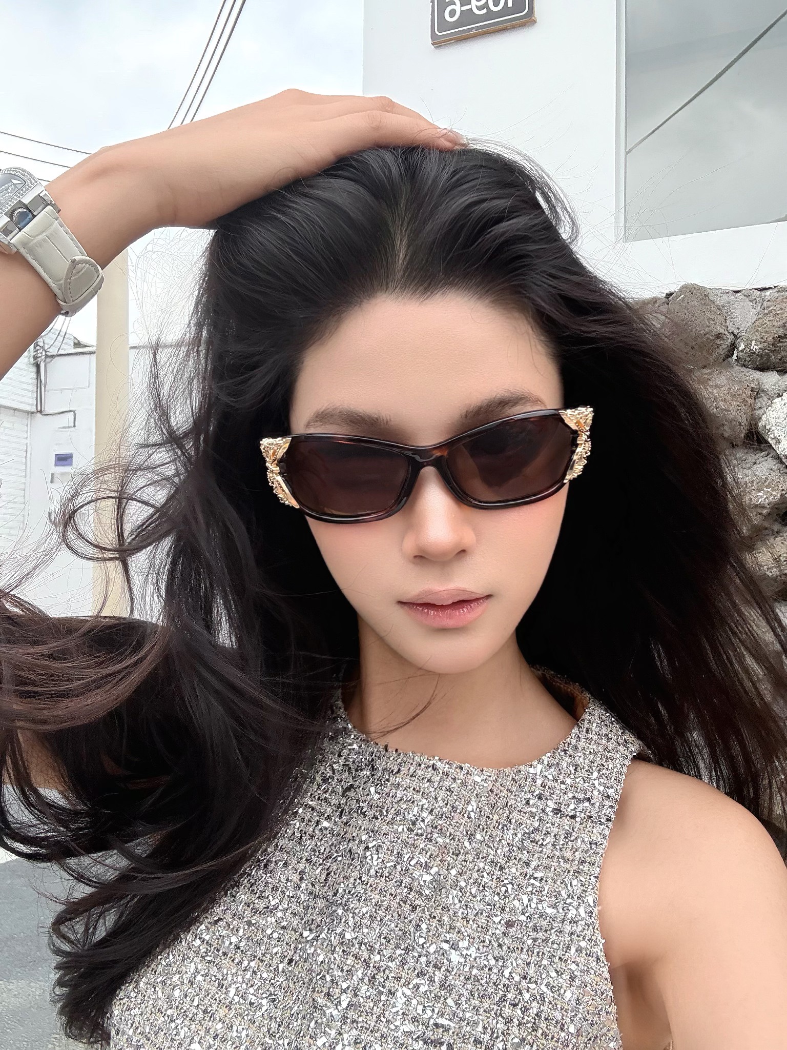 Leopard Print Butterfly Cat-Eye Sunglasses for Women - Metallic Tea Color, UV Protection, European and American Sexy Style Leopard Print Butterfly Cat-Eye Sunglasses for Women - Metallic Tea Color, UV Protection, European and American Sexy Style