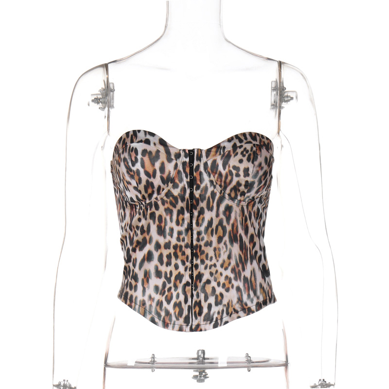 Leopard Print Off-the-Shoulder Strapless Top for Women - Versatile Slim-Fit Summer Top in European and American Style