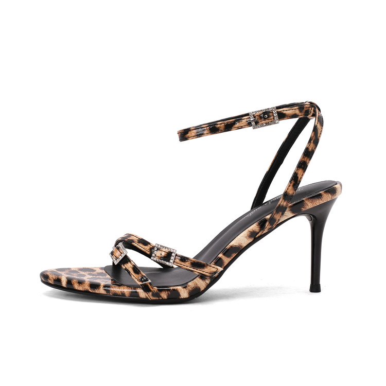 Leopard Print Peep-Toe High Heels for Women - Elegant One-Strap, Thin Heel Design for Spring/Summer 2025, Sexy Goddess Style Leopard Print Peep-Toe High Heels for Women - Elegant One-Strap, Thin Heel Design for Spring/Summer 2025, Sexy Goddess Style