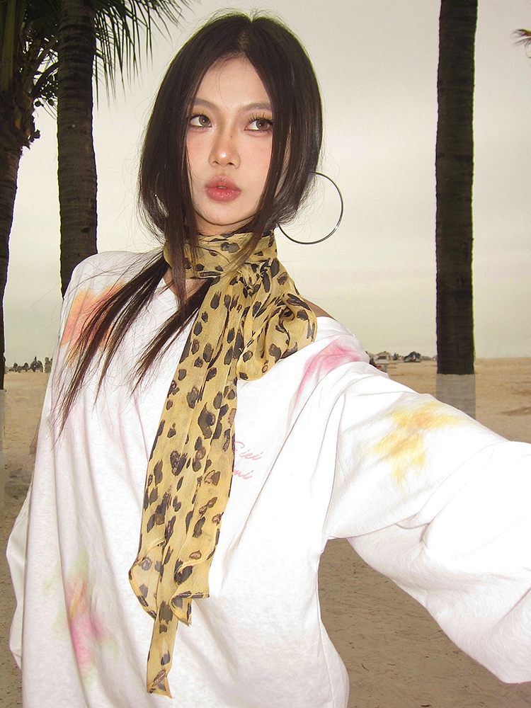 Leopard Print Scarf for Summer - Retro Fashion Versatile Thin Ribbon Scarf for Hot Girl Style Leopard Print Scarf for Summer - Retro Fashion Versatile Thin Ribbon Scarf for Hot Girl Style