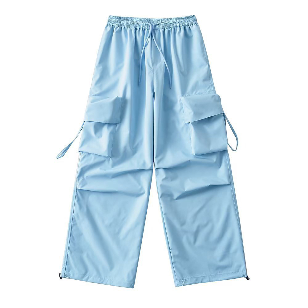 Light Blue Cargo Pants for Girls - K-Pop Dance Loose Wide-Leg Casual Floor-Length Trousers - Trendy Y2K Style Light Blue Cargo Pants for Girls - K-Pop Dance Loose Wide-Leg Casual Floor-Length Trousers - Trendy Y2K Style