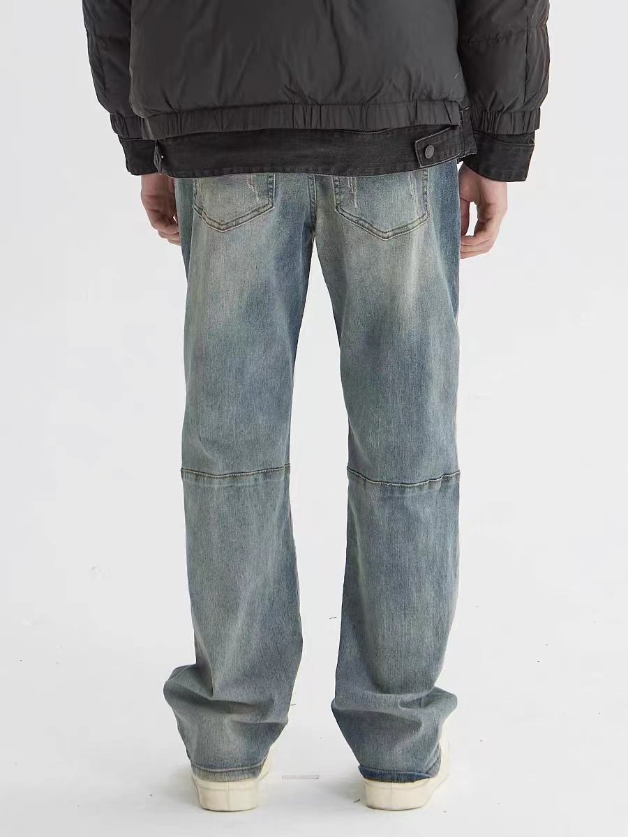 Light Blue Vintage Distressed Straight-Leg Jeans with Holes – Retro American High Street Style, Trendy Y2K Long Pants Light Blue Vintage Distressed Straight-Leg Jeans with Holes – Retro American High Street Style, Trendy Y2K Long Pants