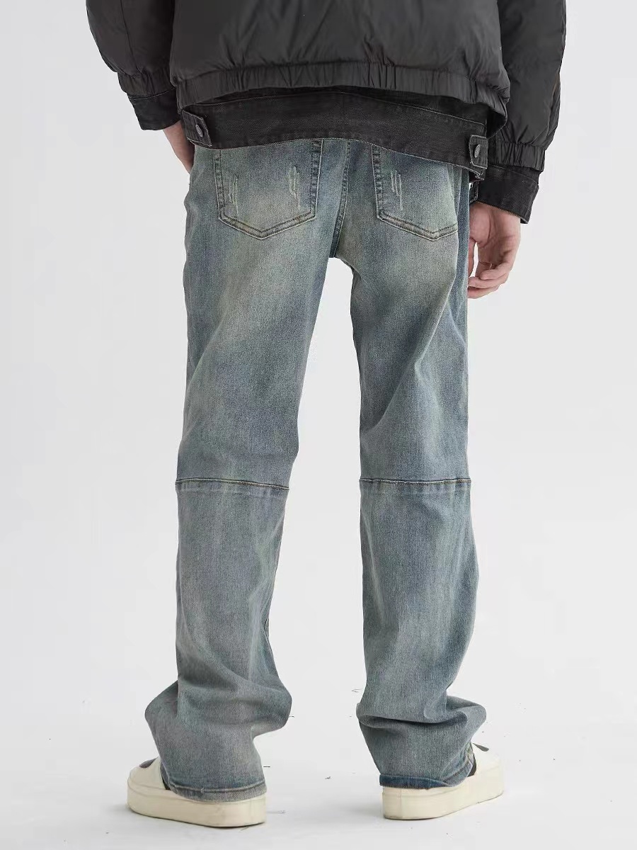 Light Blue Vintage Distressed Straight-Leg Jeans with Holes – Retro American High Street Style, Trendy Y2K Long Pants Light Blue Vintage Distressed Straight-Leg Jeans with Holes – Retro American High Street Style, Trendy Y2K Long Pants