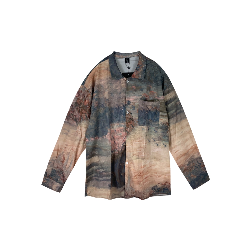 Light Blue Vintage Gradient Long Sleeve Loose Shirt for Women - Mid-Length Style for Autumn 2024, Perfect for Y2K Fashion Light Blue Vintage Gradient Long Sleeve Loose Shirt for Women - Mid-Length Style for Autumn 2024, Perfect for Y2K Fashion