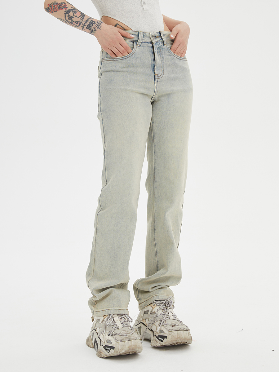 Light Blue Vintage High Street Jeans for Men and Women, Slightly Stretchy American Long Pants, 90s Inspired Fashion