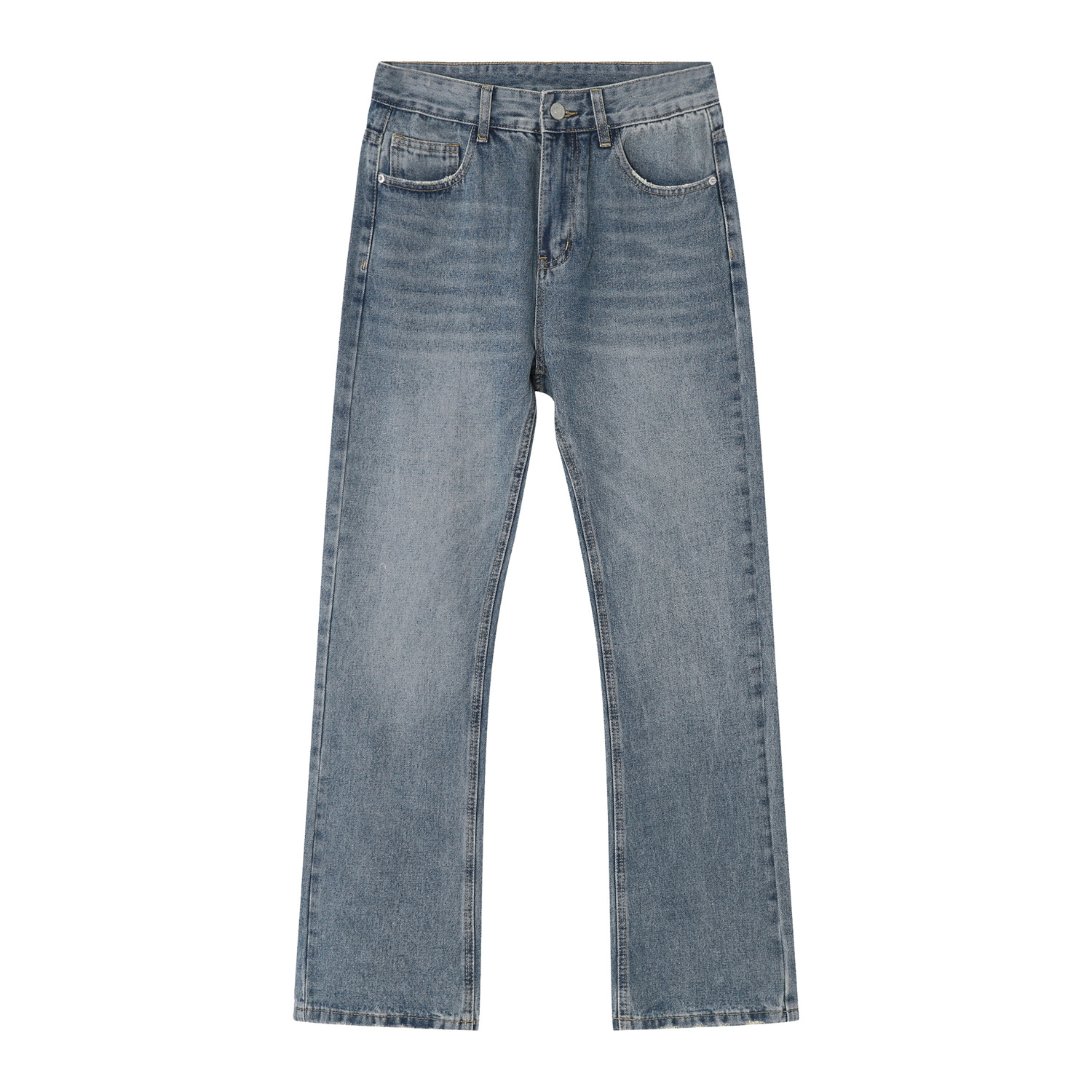Light Blue Washed Straight Leg Jeans for Men, Vintage Style Slimming High-Length Denim Pants