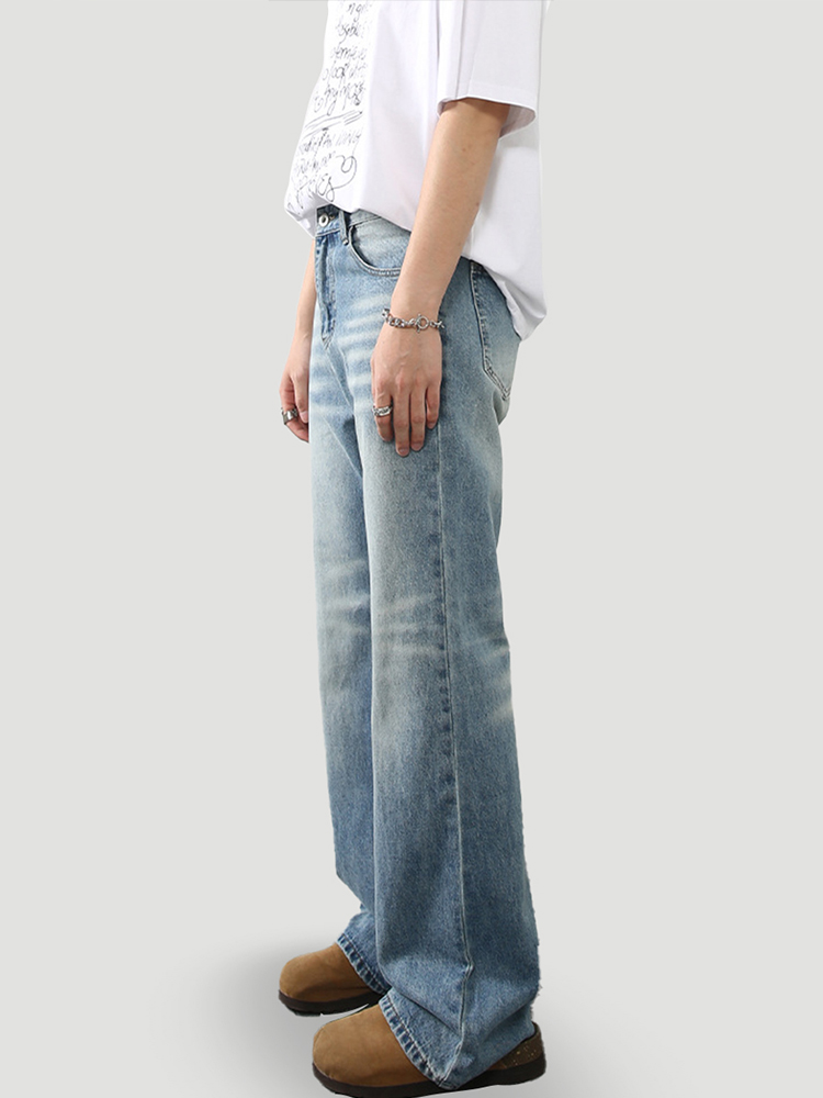 Light-Colored Flared Slim-Fit Men's Jeans - Retro American Style Casual Long Pants Light-Colored Flared Slim-Fit Men's Jeans - Retro American Style Casual Long Pants