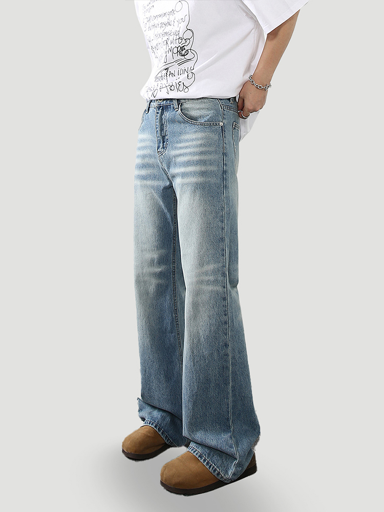 Light-Colored Flared Slim-Fit Men's Jeans - Retro American Style Casual Long Pants Light-Colored Flared Slim-Fit Men's Jeans - Retro American Style Casual Long Pants