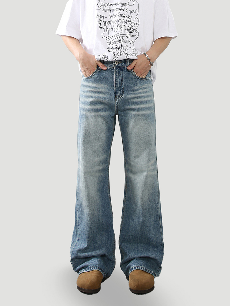 Light-Colored Flared Slim-Fit Men's Jeans - Retro American Style Casual Long Pants Light-Colored Flared Slim-Fit Men's Jeans - Retro American Style Casual Long Pants