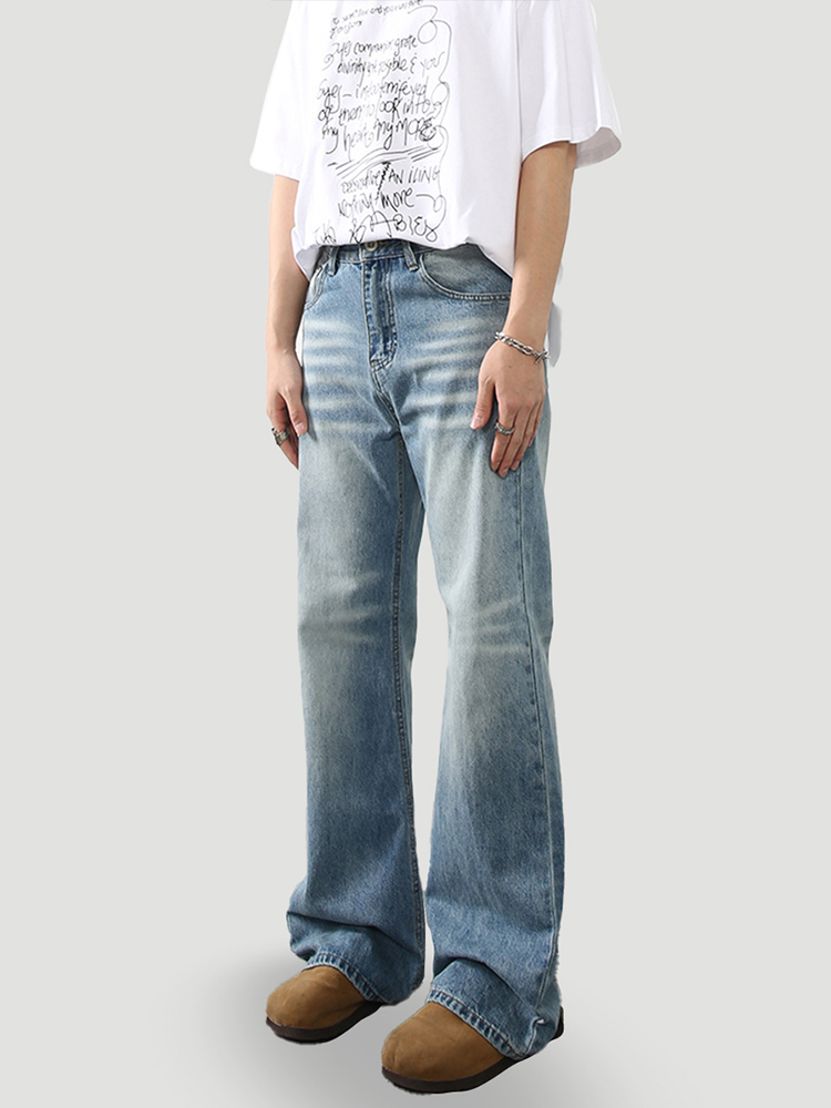 Light-Colored Flared Slim-Fit Men's Jeans - Retro American Style Casual Long Pants