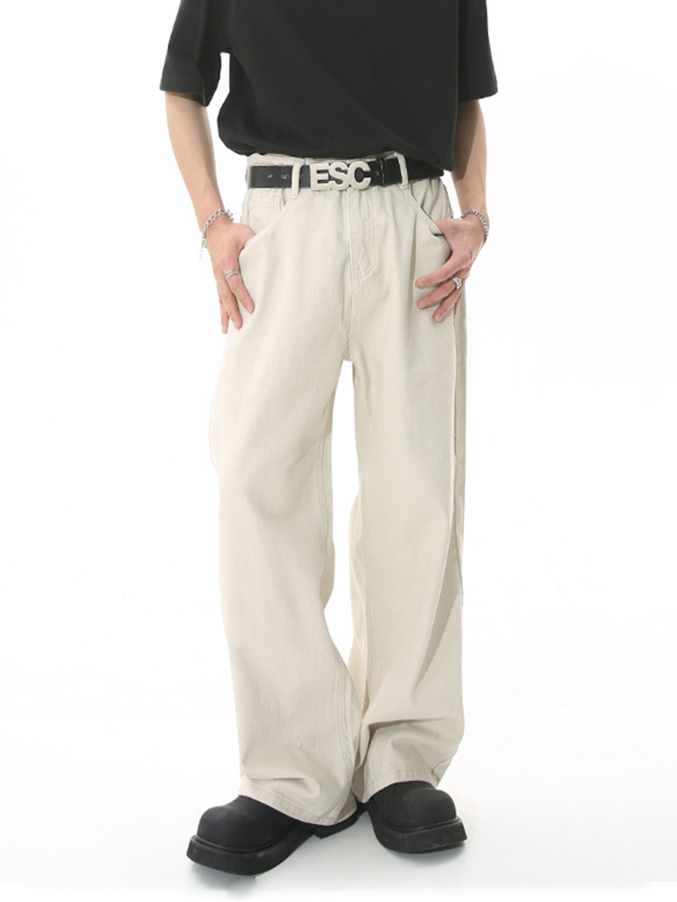 Light-Colored Wide-Leg Denim Pants for Men and Women - Loose Fit Casual Apricot White Vintage Style Trousers