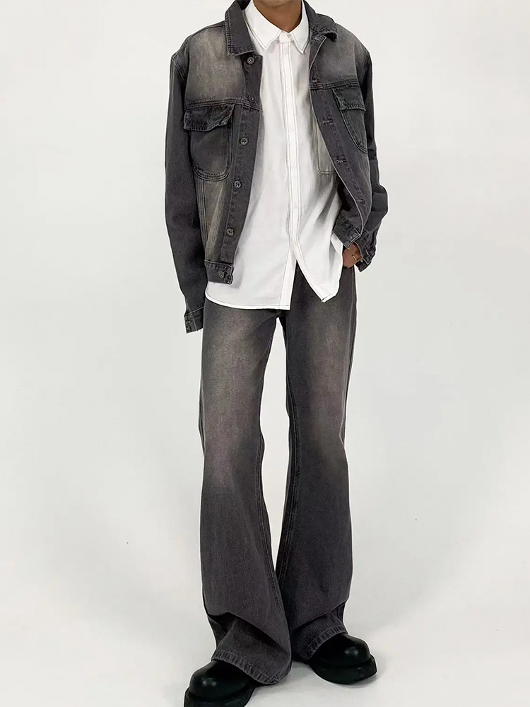 Light Gray Distressed Vintage Wash Denim Jacket for Men, Loose Casual Fit, Versatile Slight Flare, 90s Style Light Gray Distressed Vintage Wash Denim Jacket for Men, Loose Casual Fit, Versatile Slight Flare, 90s Style