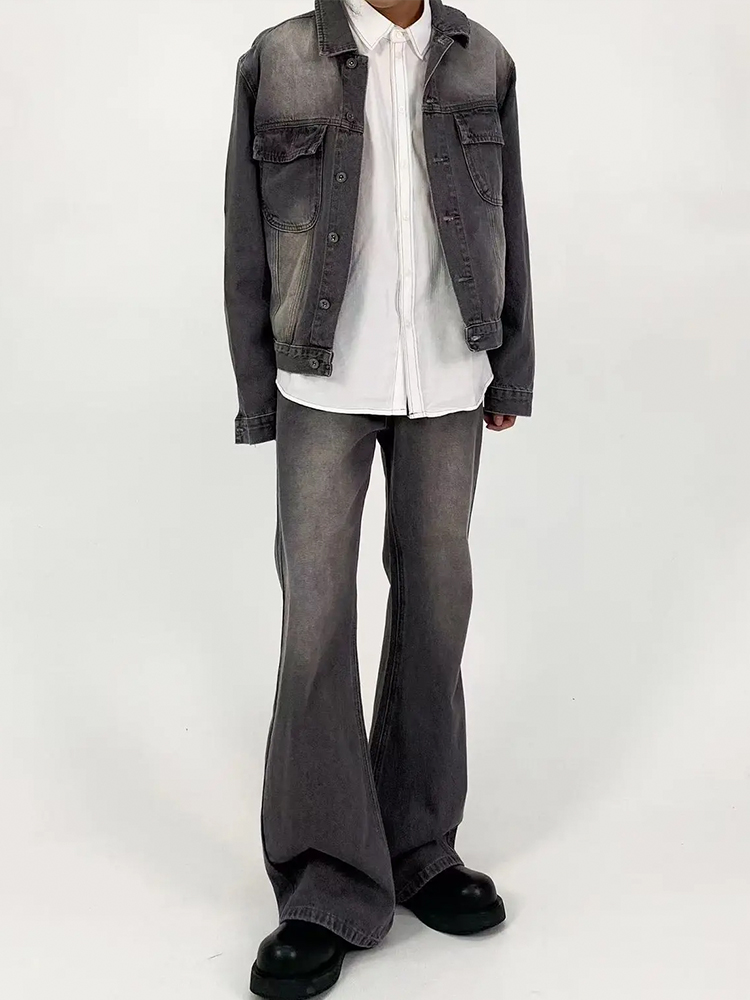 Light Gray Distressed Vintage Wash Denim Jacket for Men, Loose Casual Fit, Versatile Slight Flare, 90s Style Light Gray Distressed Vintage Wash Denim Jacket for Men, Loose Casual Fit, Versatile Slight Flare, 90s Style