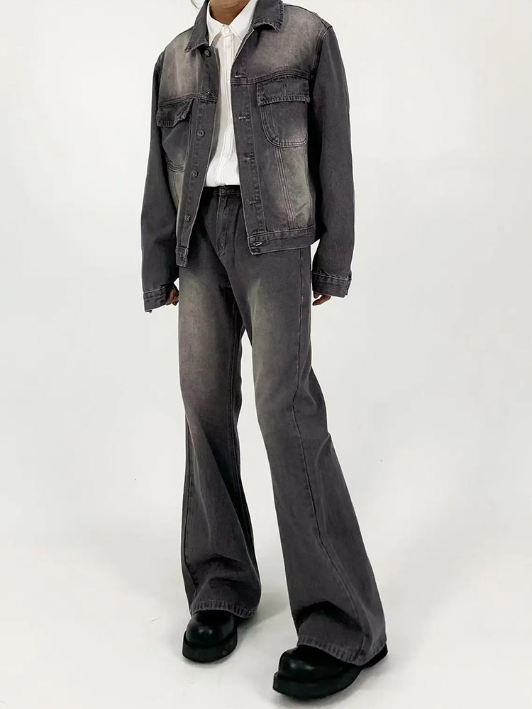 Light Gray Distressed Vintage Wash Denim Jacket for Men, Loose Casual Fit, Versatile Slight Flare, 90s Style Light Gray Distressed Vintage Wash Denim Jacket for Men, Loose Casual Fit, Versatile Slight Flare, 90s Style