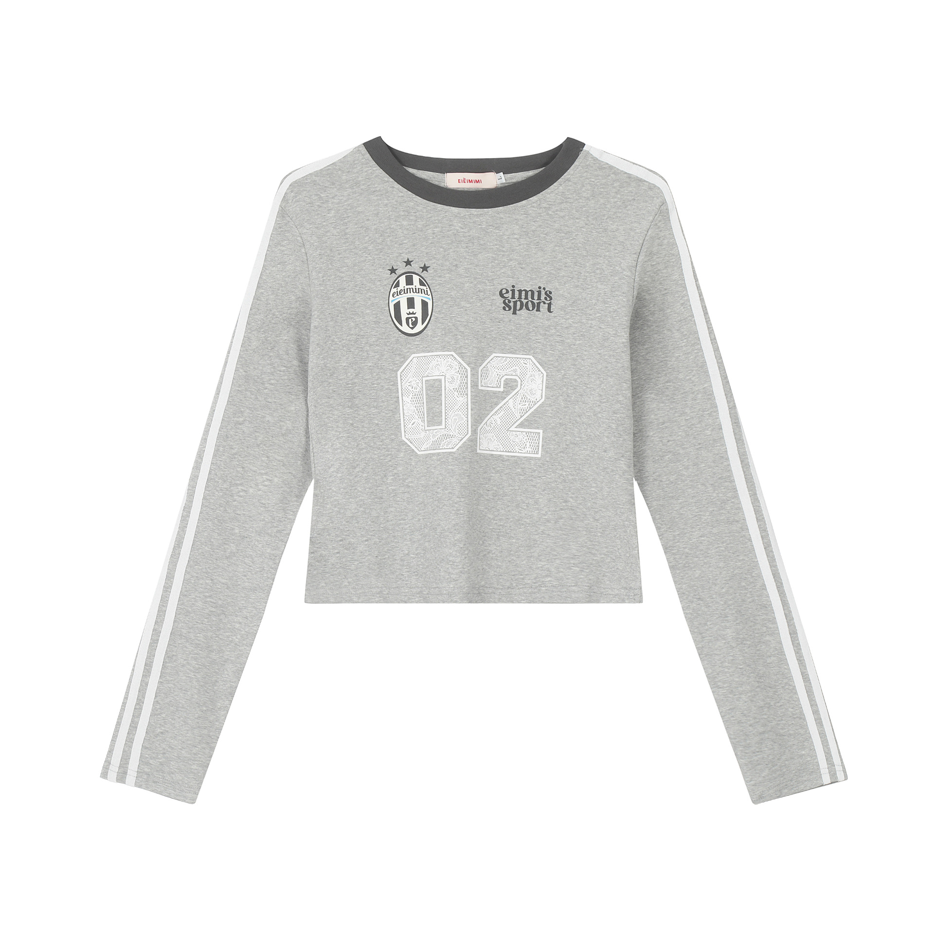 Light Gray Long Sleeve Side Stripe Letter T-Shirt for Women - American Campus Style, Autumn Winter Dance Top