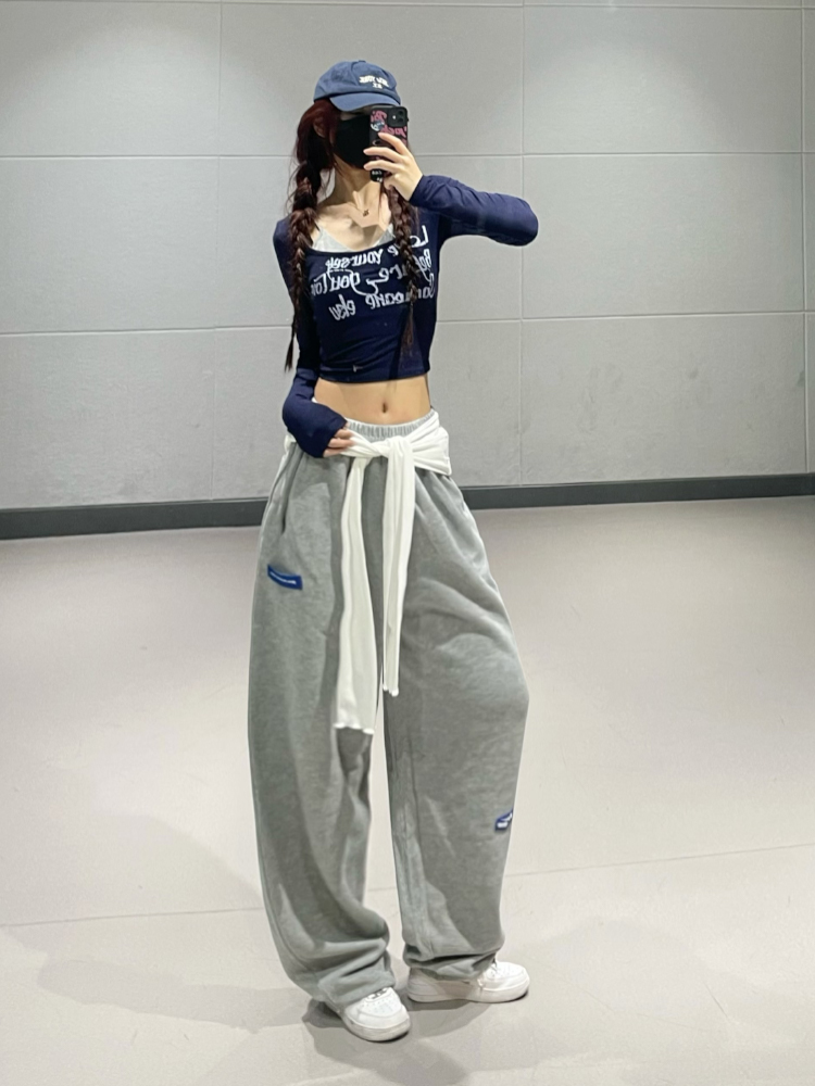Light Gray Women's Jazz Dance Outfit - Korean Style Thin Straight-Leg Sweatpants, Long Sports Trousers for Dance and Fitness
