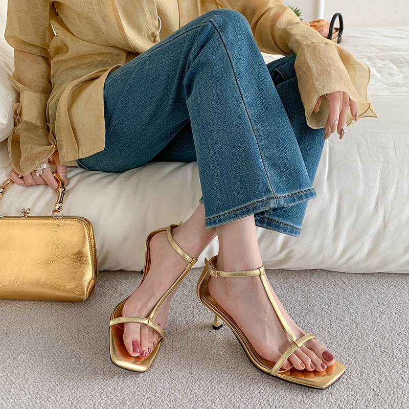 Light Luxury Minimalist One-Strap Sandals for Women - Sexy French Square-Toe Thin Heels, Stylish East Gate Design