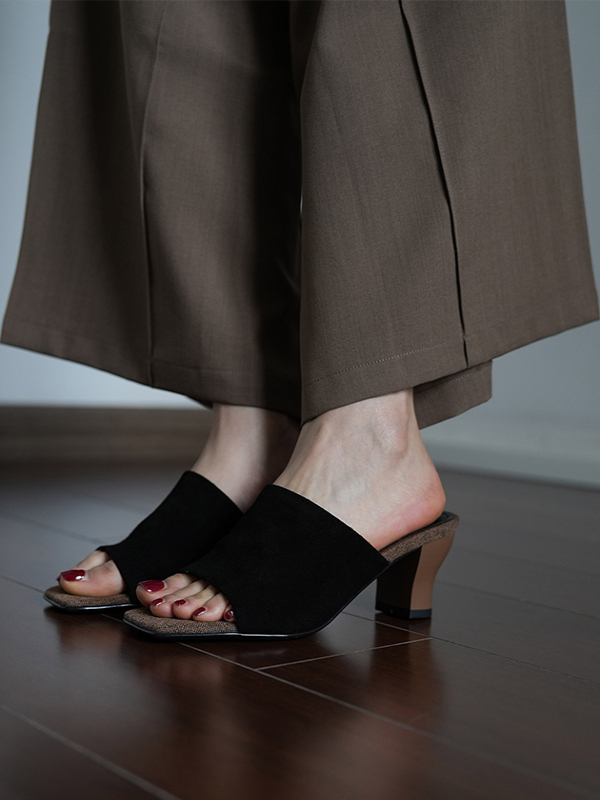 Light Retro Cowhide Open-Toe Slide Sandals for Women - Summer Casual Chunky Heeled High Heel Vacation Slides