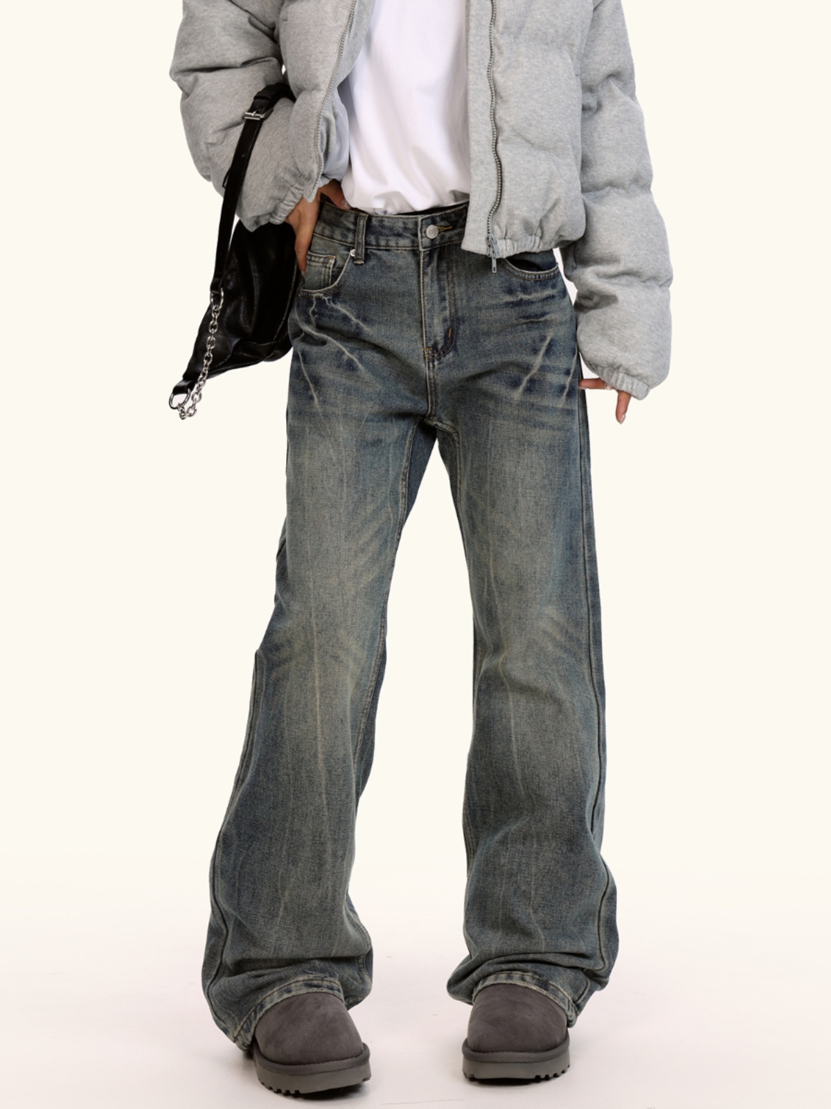 Lightning Pattern Straight Leg Micro Flare Jeans for Men and Women - Vintage American Casual Pants in Loose Fit Style Lightning Pattern Straight Leg Micro Flare Jeans for Men and Women - Vintage American Casual Pants in Loose Fit Style