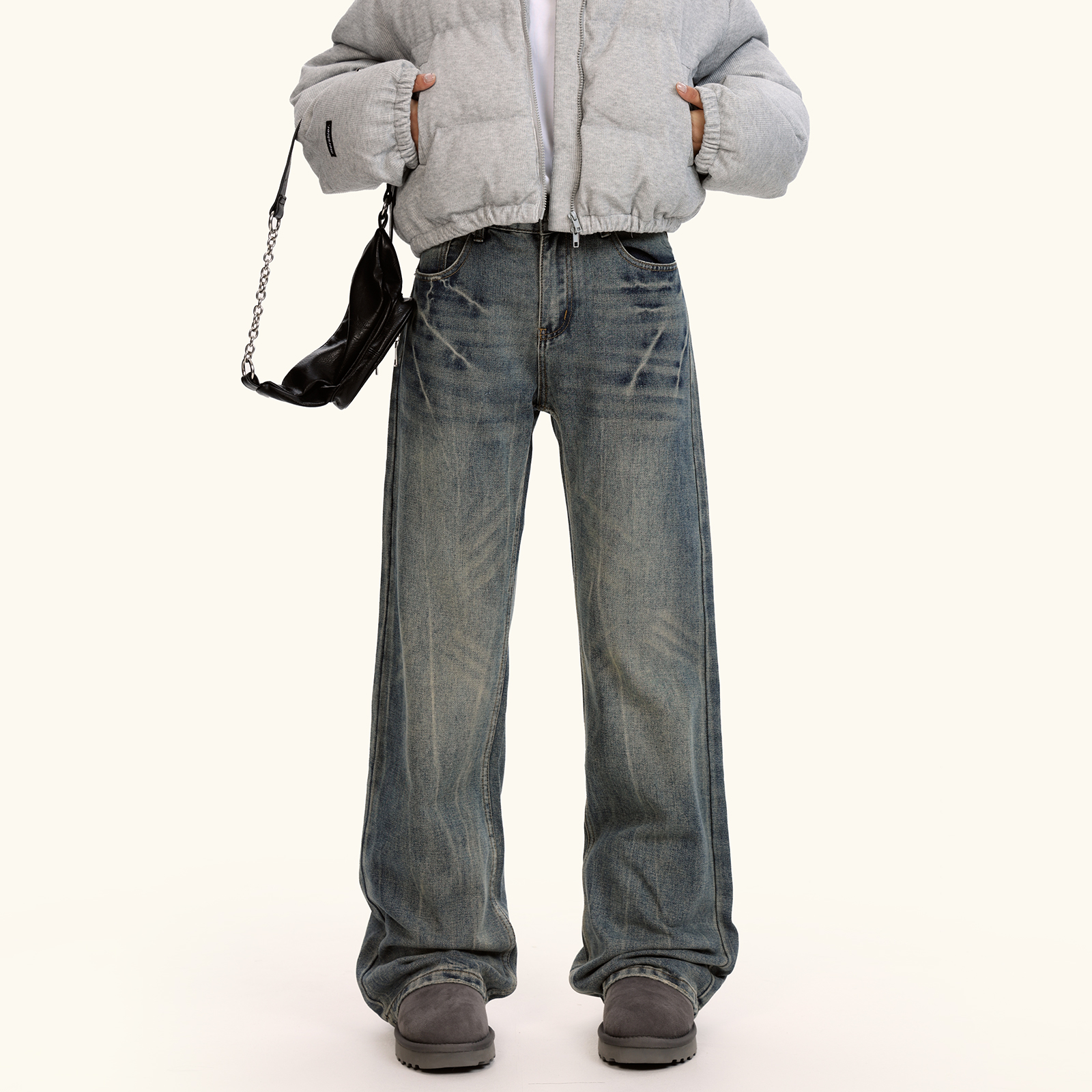 Lightning Pattern Straight Leg Micro Flare Jeans for Men and Women - Vintage American Casual Pants in Loose Fit Style