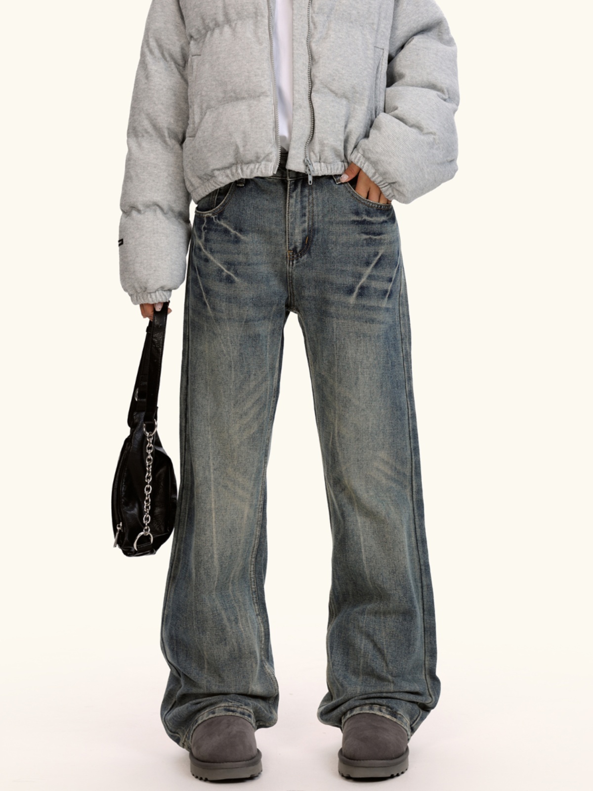 Lightning Pattern Straight Leg Micro Flare Jeans for Men and Women - Vintage American Casual Pants in Loose Fit Style