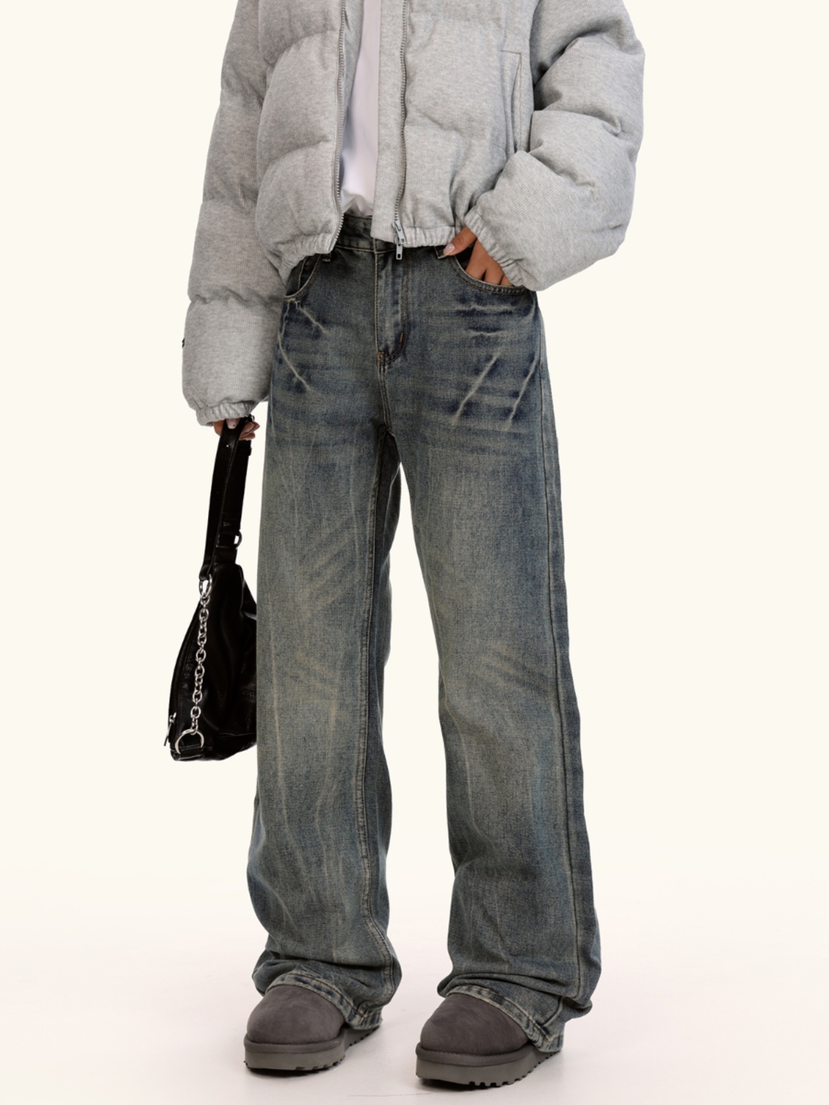 Lightning Pattern Straight Leg Micro Flare Jeans for Men and Women - Vintage American Casual Pants in Loose Fit Style Lightning Pattern Straight Leg Micro Flare Jeans for Men and Women - Vintage American Casual Pants in Loose Fit Style