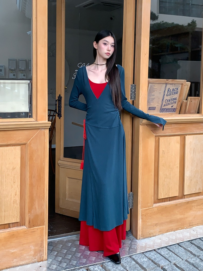 Lightweight Green Silk Dress and Long Cardigan Set - Spring Summer Fashion Outfit for Vacation - Relaxed Sling Style