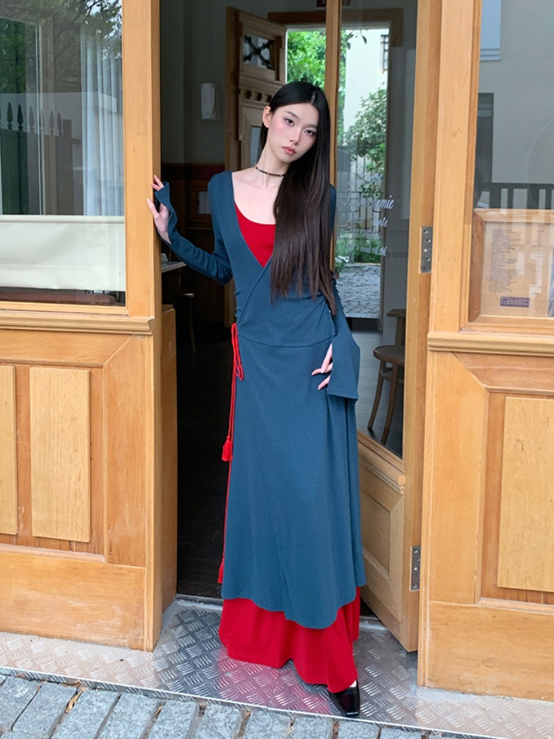 Lightweight Green Silk Dress and Long Cardigan Set - Spring Summer Fashion Outfit for Vacation - Relaxed Sling Style Lightweight Green Silk Dress and Long Cardigan Set - Spring Summer Fashion Outfit for Vacation - Relaxed Sling Style