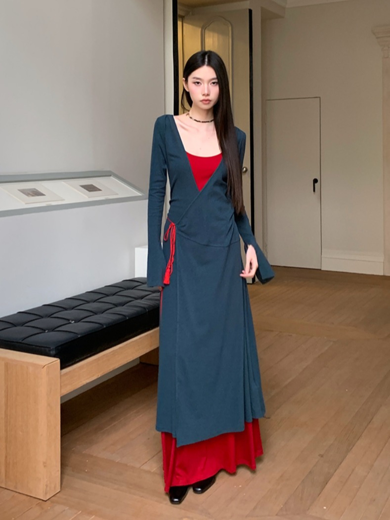 Lightweight Green Silk Dress and Long Cardigan Set - Spring Summer Fashion Outfit for Vacation - Relaxed Sling Style Lightweight Green Silk Dress and Long Cardigan Set - Spring Summer Fashion Outfit for Vacation - Relaxed Sling Style