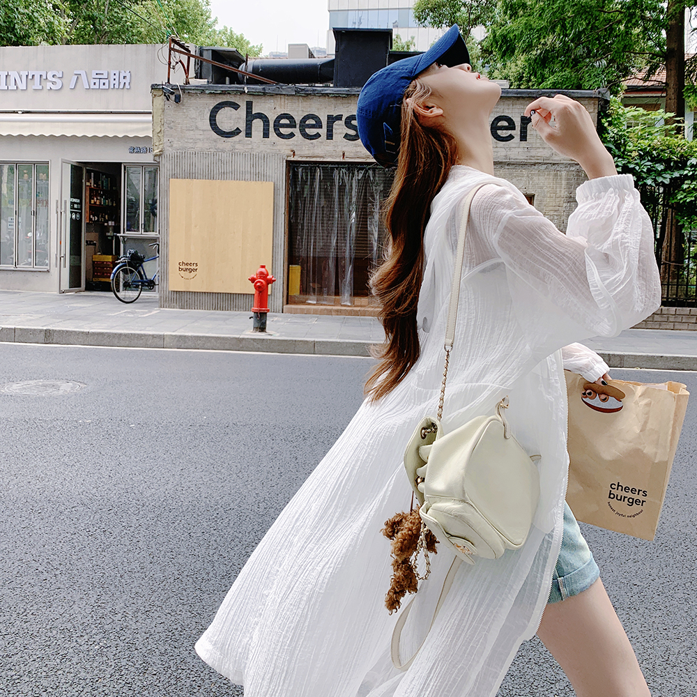 Lightweight White Long Hooded Sun Protection Coat - Sheer Summer Outerwear for Women, Trendy Loose Fit Cardigan Jacket