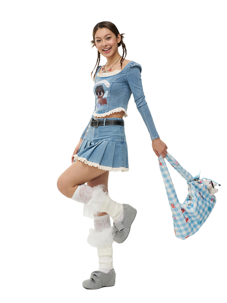 Little Black Angel Blue Denim Knitted Court Top - Y2K Style Fashion Staple for Unique Outfits Little Black Angel Blue Denim Knitted Court Top - Y2K Style Fashion Staple for Unique Outfits