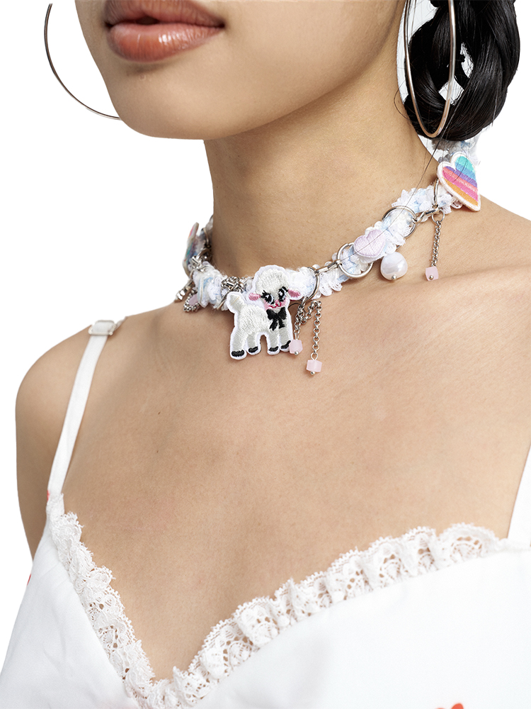 Little Sheep Heart Necklace - Cartoon Clavicle Chain, Short Neck Chain, Playful Dopamine Design, Trendy Y2K Accessory