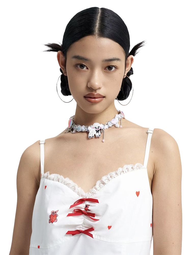 Little Sheep Heart Necklace - Cartoon Clavicle Chain, Short Neck Chain, Playful Dopamine Design, Trendy Y2K Accessory