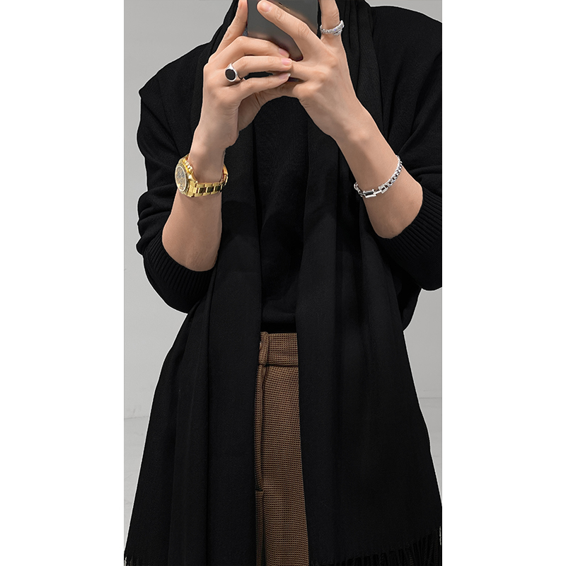 Long Fringe Shawl Scarf for Autumn & Winter - Versatile Solid Color Design, Warm and Stylish Accessory