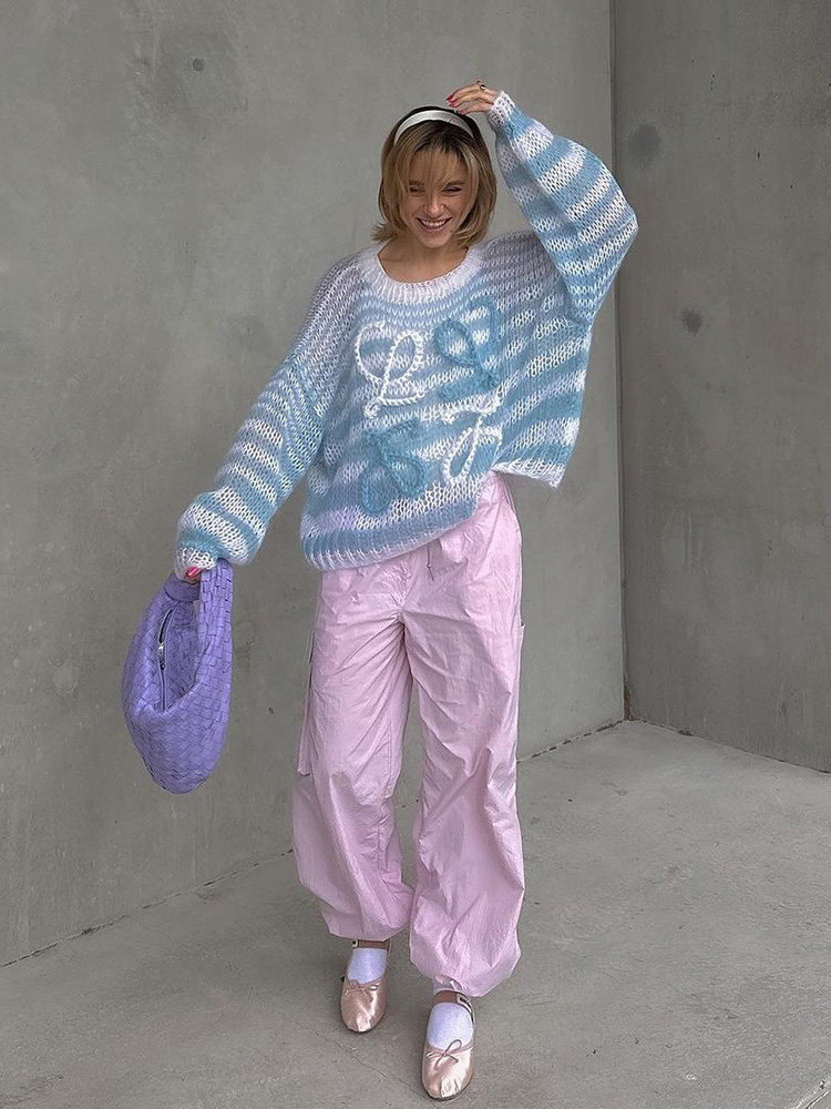 Loose Casual Hollow Knit Sweater for Women - Early Autumn Long Sleeve Top in Lazy Style, Perfect for Y2K and Korean Fashion Trends