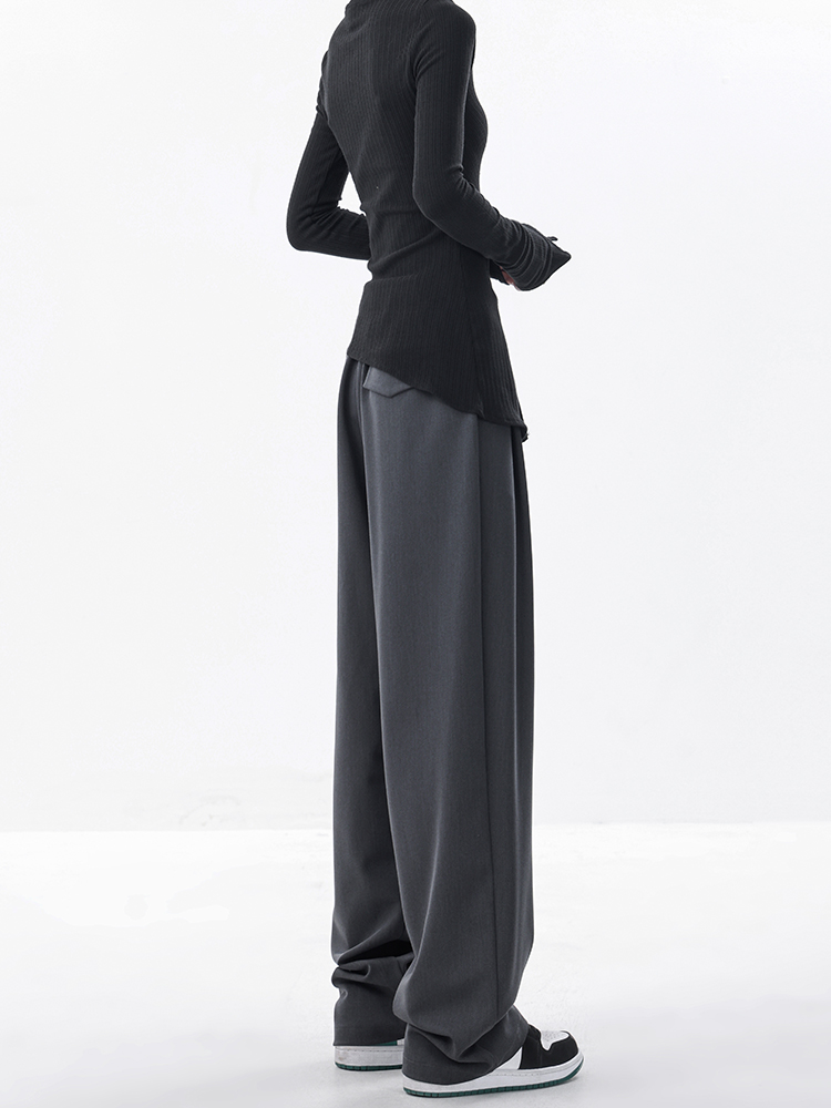 Loose Casual Wide-Leg Suit Pants for Women with Pleated Design, Niche Early Autumn Fashion, Trendy 90s-Inspired Style Loose Casual Wide-Leg Suit Pants for Women with Pleated Design, Niche Early Autumn Fashion, Trendy 90s-Inspired Style