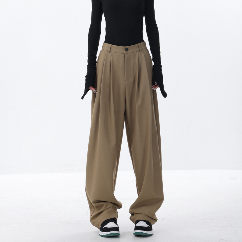 Loose Casual Wide-Leg Suit Pants for Women with Pleated Design, Niche Early Autumn Fashion, Trendy 90s-Inspired Style Loose Casual Wide-Leg Suit Pants for Women with Pleated Design, Niche Early Autumn Fashion, Trendy 90s-Inspired Style