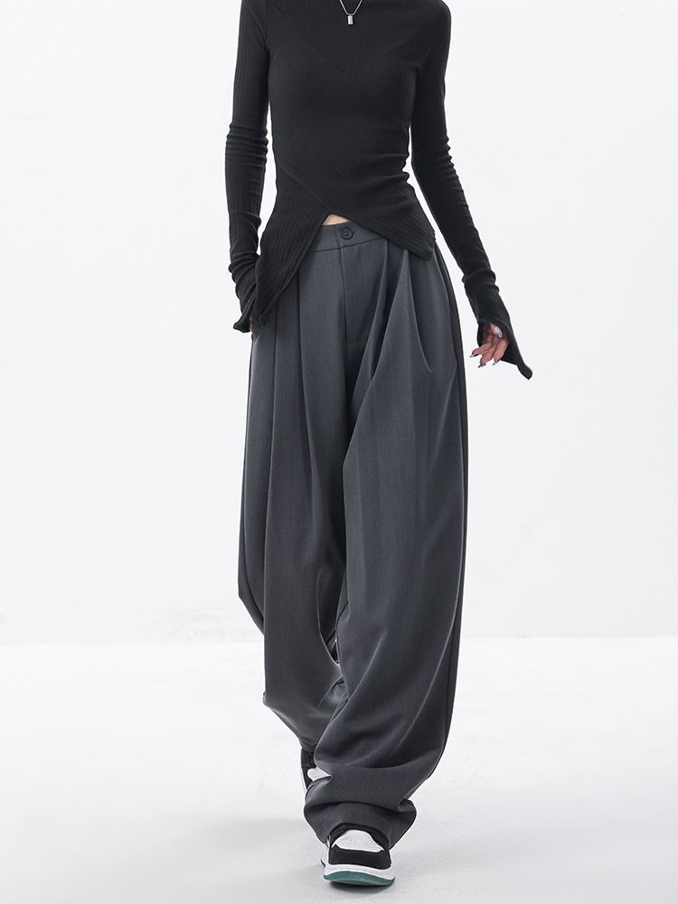 Loose Casual Wide-Leg Suit Pants for Women with Pleated Design, Niche Early Autumn Fashion, Trendy 90s-Inspired Style