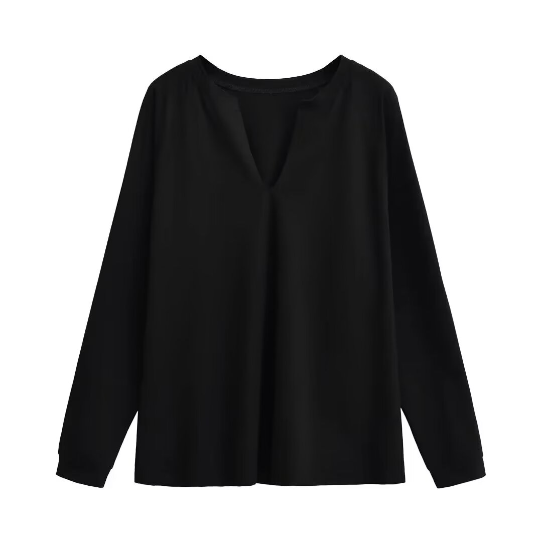 Loose Deep V-Neck Jazz Dance Sunscreen Cover-Up T-Shirt - Casual Unisex Long Sleeve Top for Versatile Y2K Style Outfits