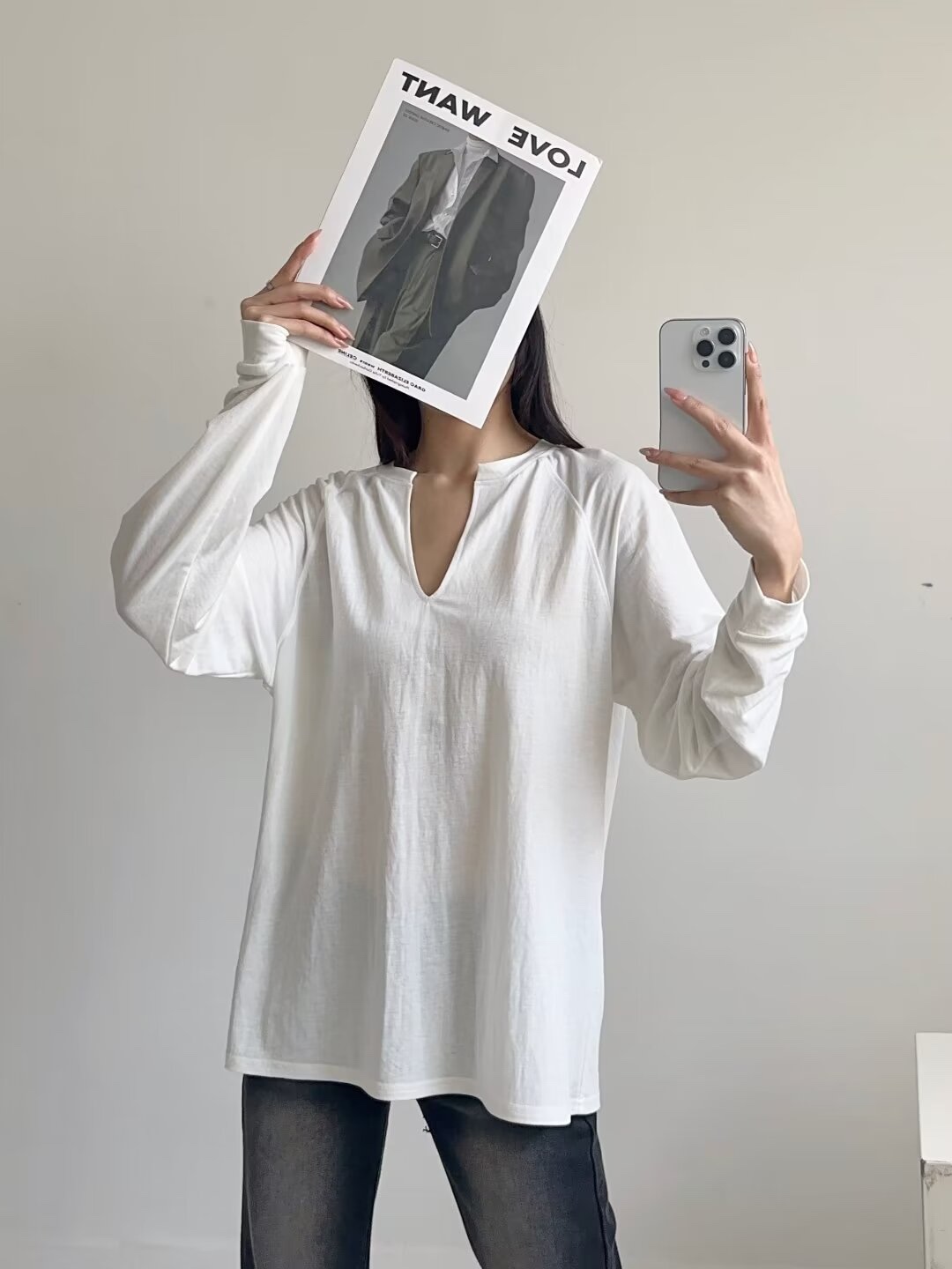 Loose Deep V-Neck Jazz Dance Sunscreen Cover-Up T-Shirt - Casual Unisex Long Sleeve Top for Versatile Y2K Style Outfits