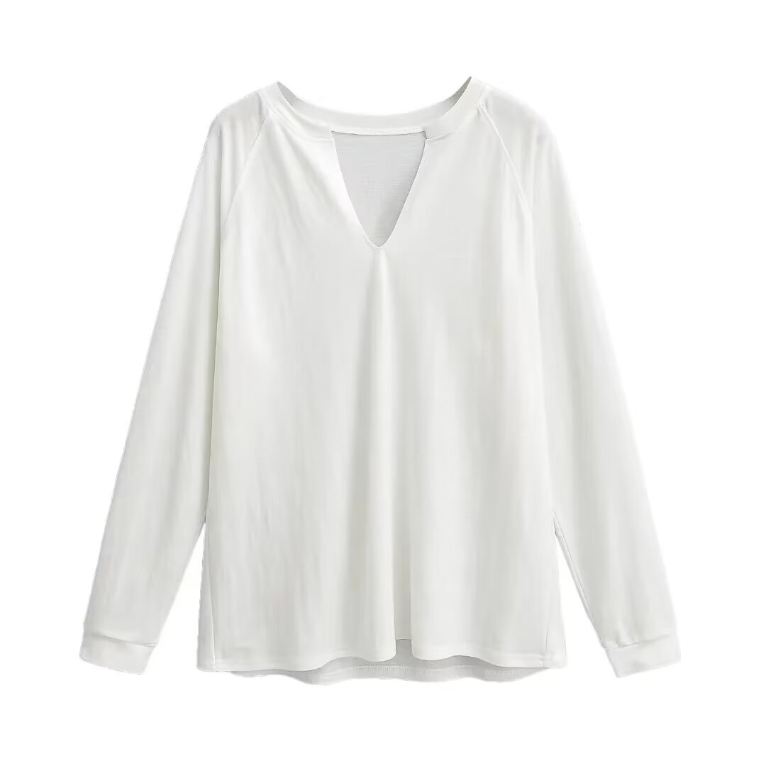 Loose Deep V-Neck Jazz Dance Sunscreen Cover-Up T-Shirt - Casual Unisex Long Sleeve Top for Versatile Y2K Style Outfits Loose Deep V-Neck Jazz Dance Sunscreen Cover-Up T-Shirt - Casual Unisex Long Sleeve Top for Versatile Y2K Style Outfits