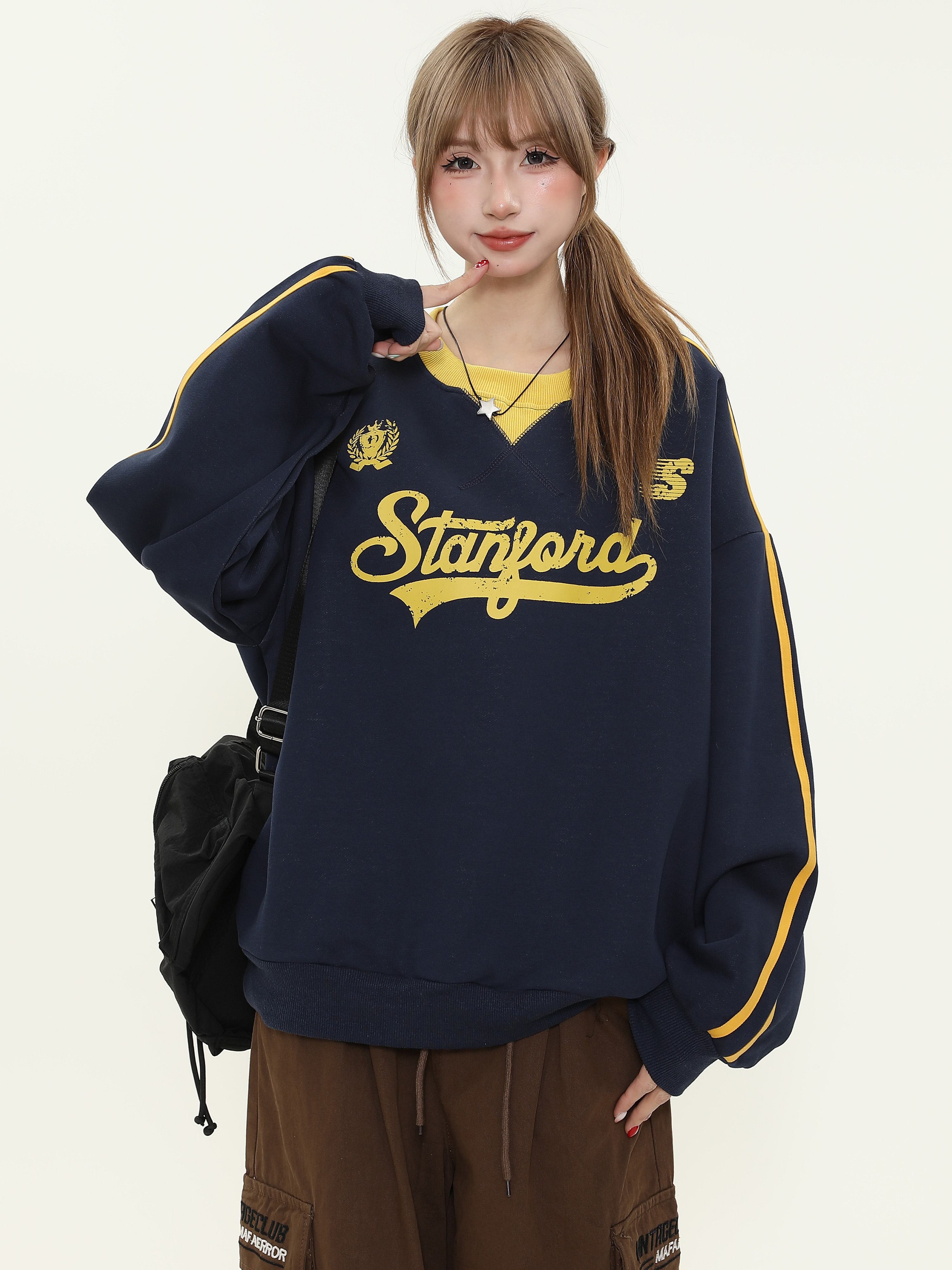 Loose Fit American Street Style Letter Print Sports Sweatshirt for Women - Trendy Pullover Top for Spring and Autumn