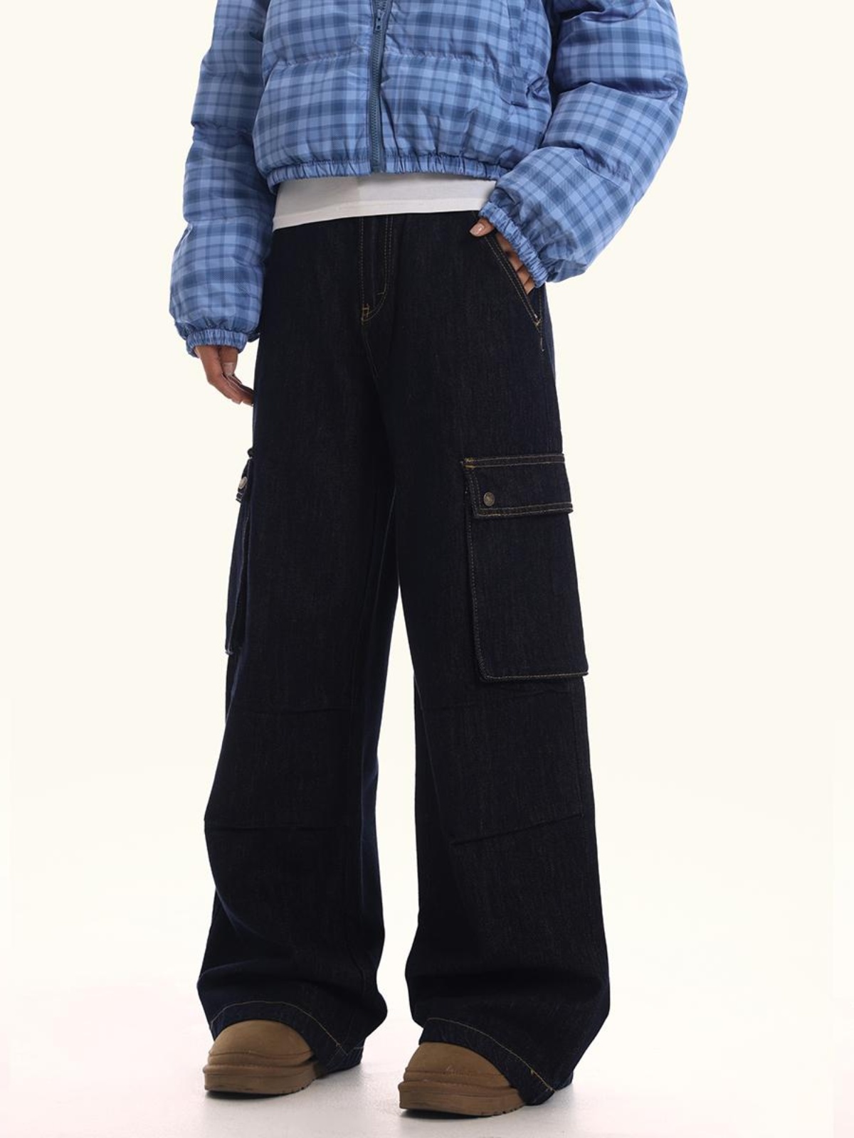 Loose Fit Deep Blue Denim Work Pants for Men and Women - Straight Casual Style, American Classic, Versatile Everyday Wear