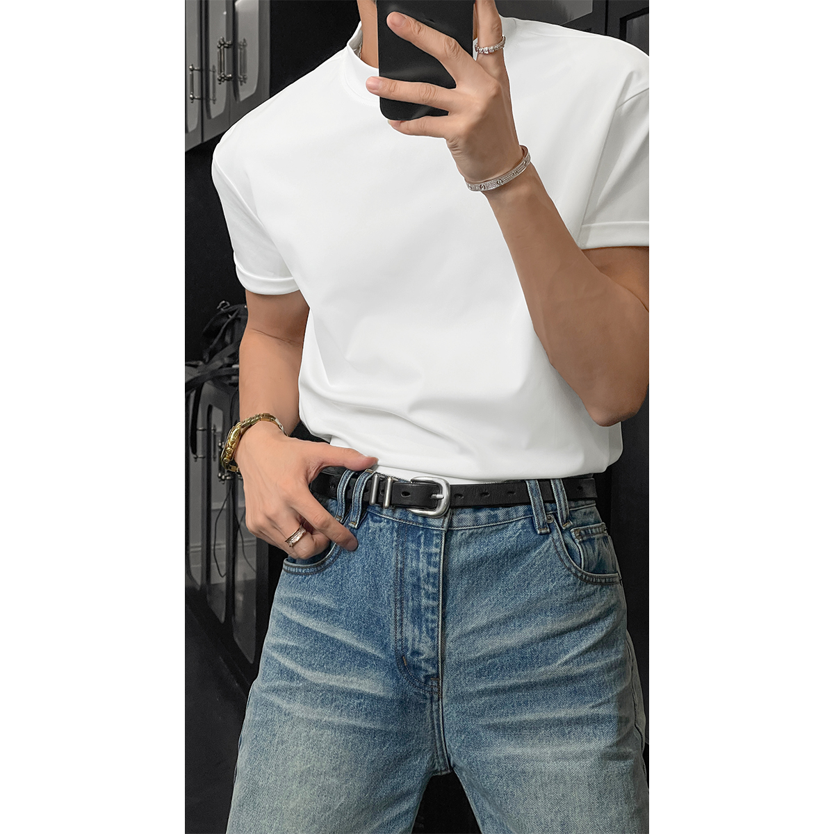 Loose Fit Half-High Neck Short Sleeve T-Shirt - Breathable American Sports Style, Trendy Summer Fashion for Versatile Looks