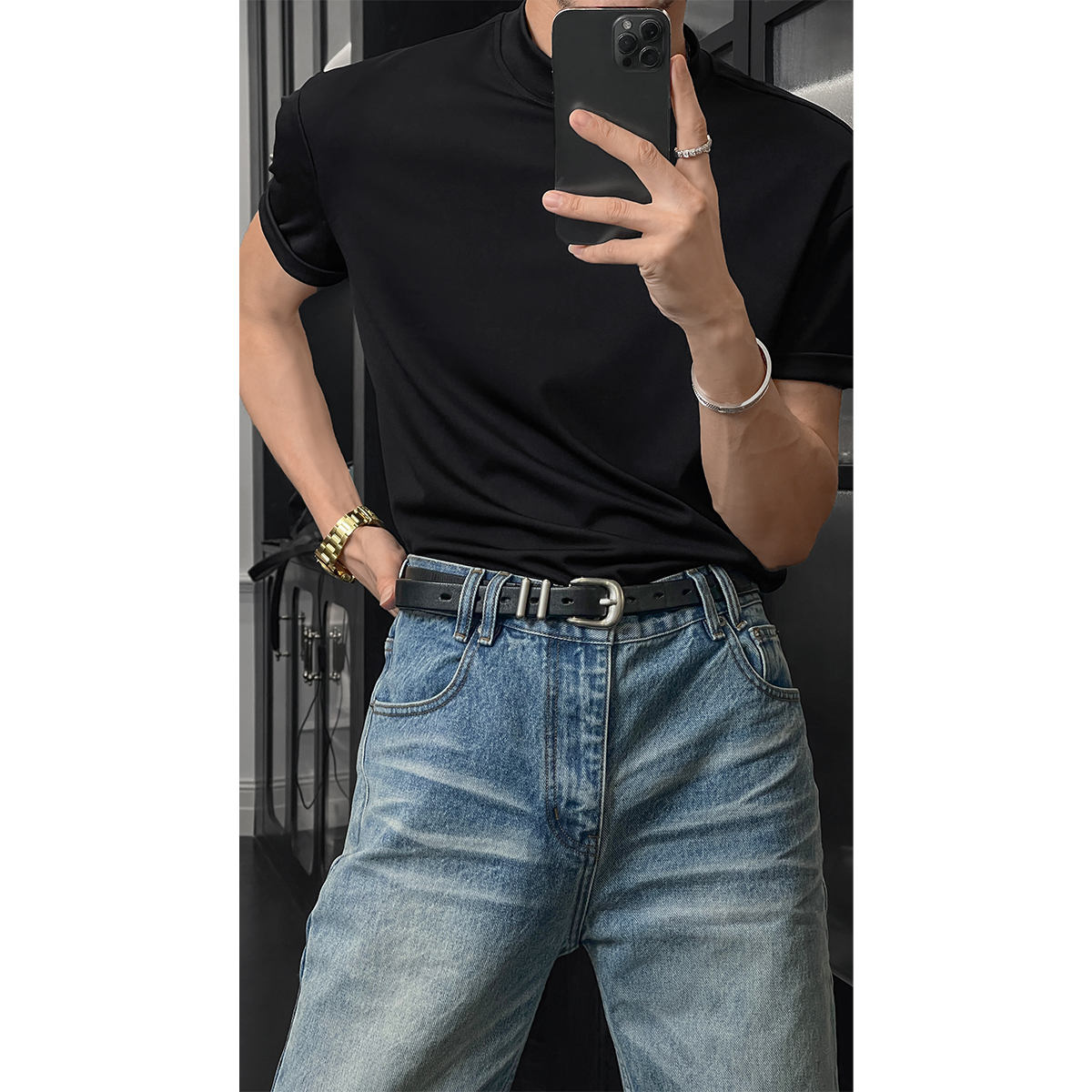 Loose Fit Half-High Neck Short Sleeve T-Shirt - Breathable American Sports Style, Trendy Summer Fashion for Versatile Looks Loose Fit Half-High Neck Short Sleeve T-Shirt - Breathable American Sports Style, Trendy Summer Fashion for Versatile Looks