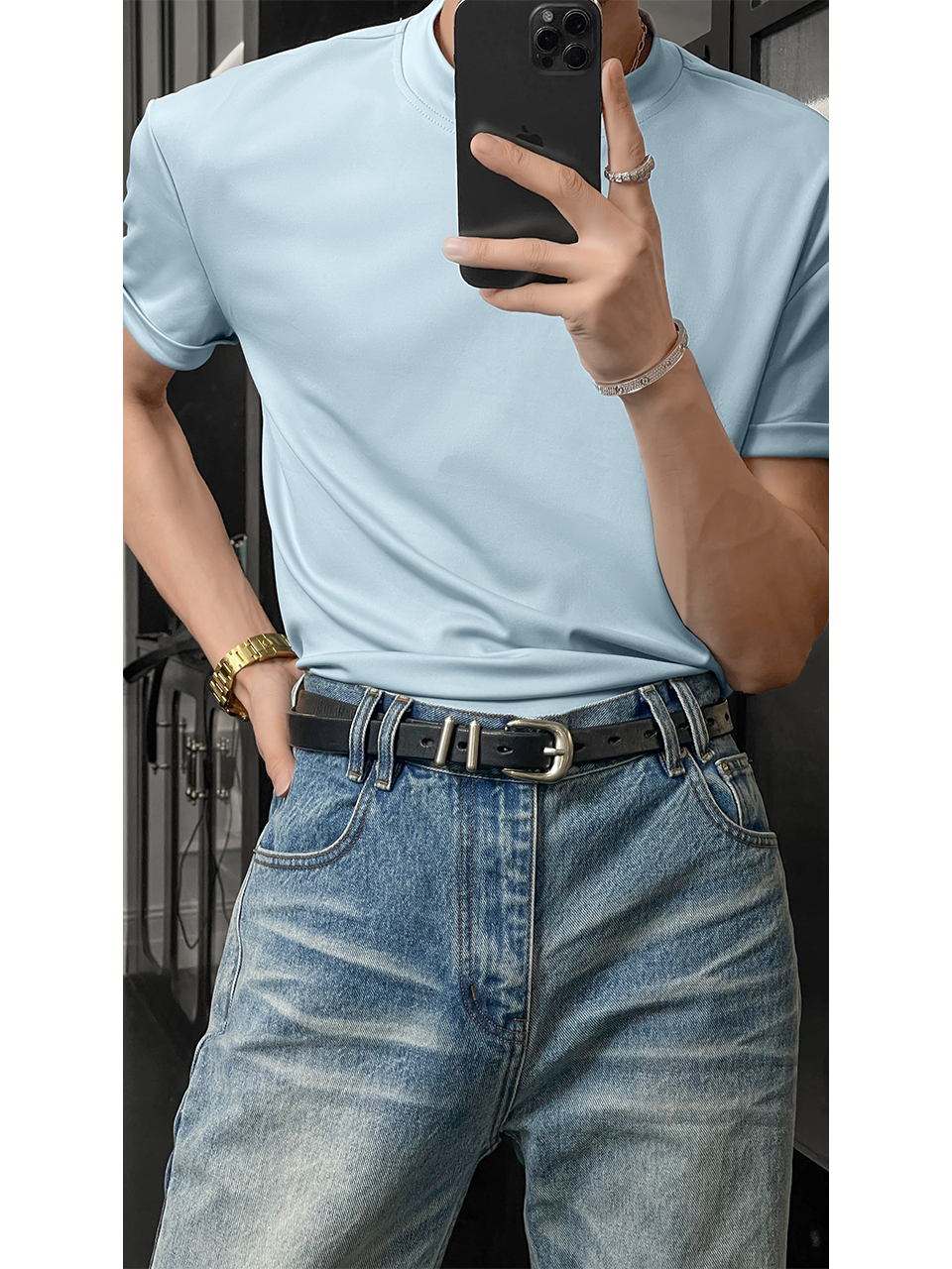 Loose Fit Half-High Neck Short Sleeve T-Shirt - Breathable American Sports Style, Trendy Summer Fashion for Versatile Looks Loose Fit Half-High Neck Short Sleeve T-Shirt - Breathable American Sports Style, Trendy Summer Fashion for Versatile Looks